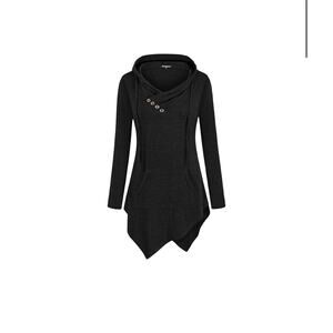 Women’s Miagoo Cross neck Uneven Hemline Hoodie, Black, Small